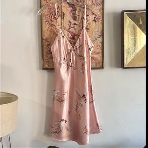 PINK ORIENTAL BIRD VINTAGE LINGERIE SLEEP SLIP DRESS NEGLIGÉ LOUNGEWEAR L M
